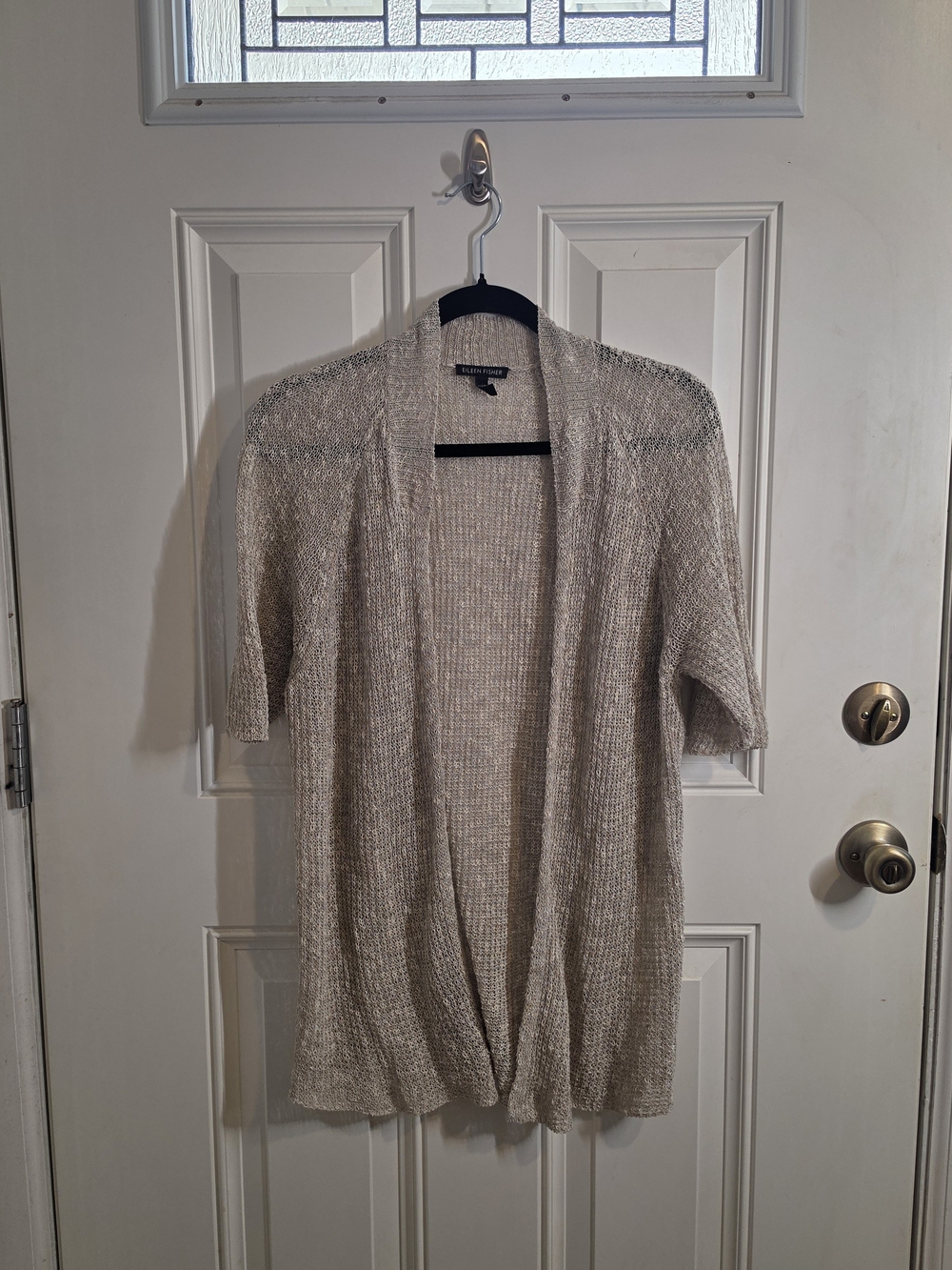 Eileen Fisher Beige Organic Open-Front Short Sleeve Cardigan